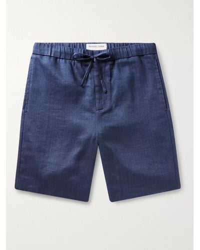Frescobol Carioca Felipe Slim-fit Linen And Cotton-blend Drawstring Shorts - Blue