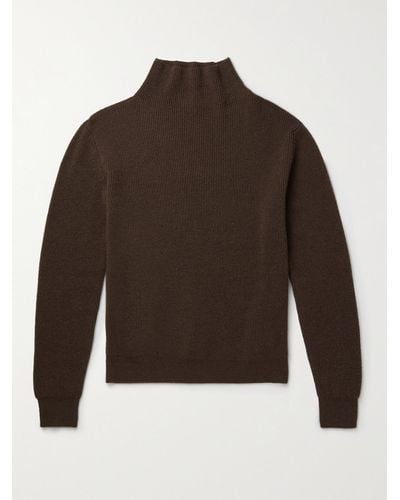 The Row Daniel Ribbed Cashmere Mock-neck Sweater - Brown