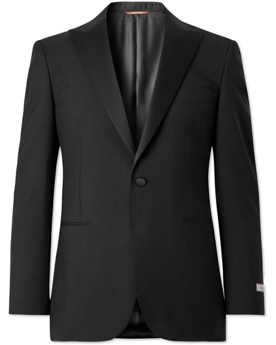 Canali Satin-trimmed Wool And Mohair-blend Tuxedo Jacket - Black