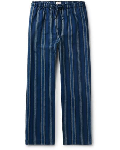 Derek Rose Kelburn 38 Striped Brushed Cotton-flannel Pajama Pants - Blue