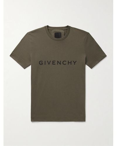 Givenchy Schmal geschnittenes T-Shirt aus Baumwoll-Jersey mit Logoprint - Grün