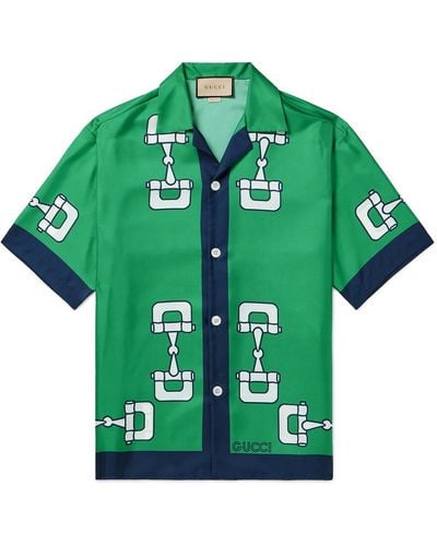 Gucci Camp-collar Printed Silk-satin Shirt - Green