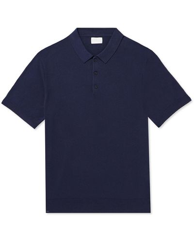 Club Monaco Silk And Cotton-blend Polo Shirt - Blue