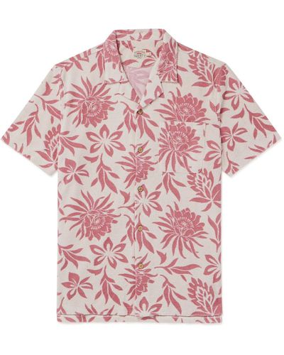 Faherty Cabana Camp-collar Floral-jacquard Cotton-blend Terry Shirt - Pink