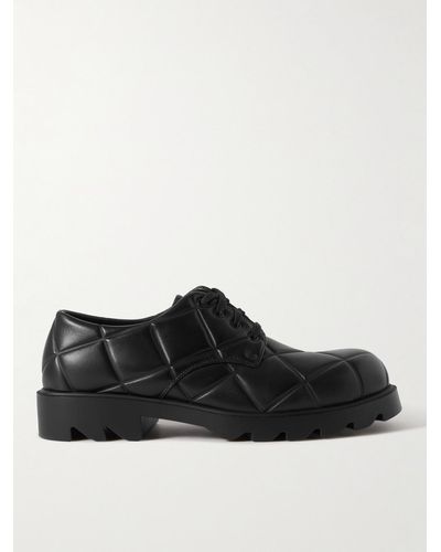 Bottega Veneta Embossed Leather Derby Shoes - Black