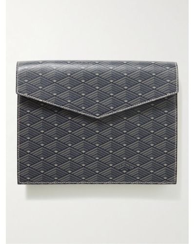 Metier Leather-trimmed Printed Canvas Ipad Case - Grey
