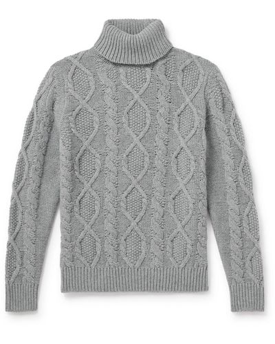 Anderson & Sheppard Aran Cable-knit Wool And Cashmere-blend Rollneck Sweater - Gray