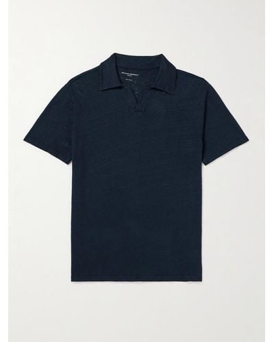 Officine Generale Simon Garment-dyed Linen-blend Polo Shirt - Blue