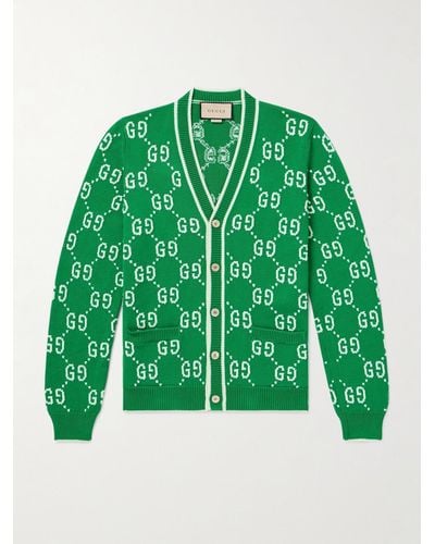 Gucci Cardigan aus Baumwolle mit Intarsienlogomuster - Grün