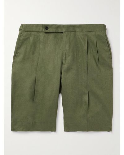 Incotex Straight-leg Pleated Linen Bermuda Shorts - Green