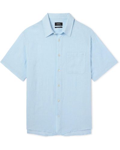A.P.C. Bellini Logo-embroidered Linen Shirt - Blue
