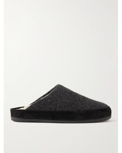 Mulo Suede-trimmed Shearling-lined Recycled-wool Slippers - Black