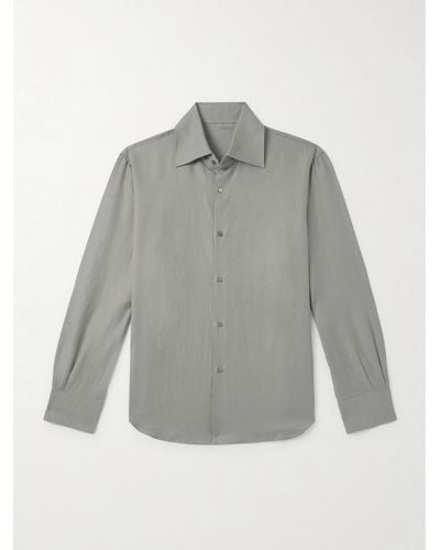 STÒFFA Spread-collar Cotton And Linen-blend Shirt - Grey