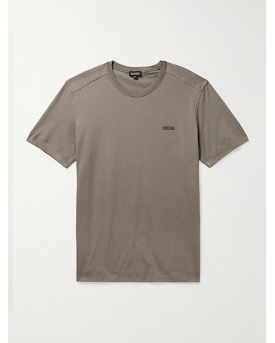 Zegna T-shirt slim-fit in jersey di cotone con logo ricamato - Grigio