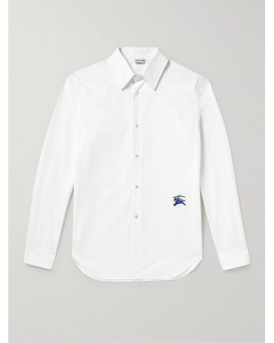 Burberry Camicia in popeline di cotone con logo ricamato - Bianco