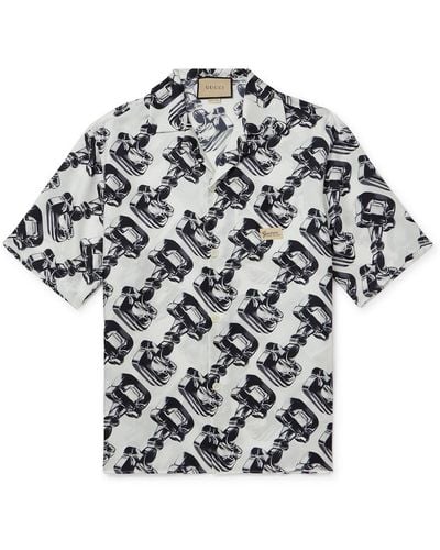 Gucci Camp-collar Printed Silk-twill Shirt - White