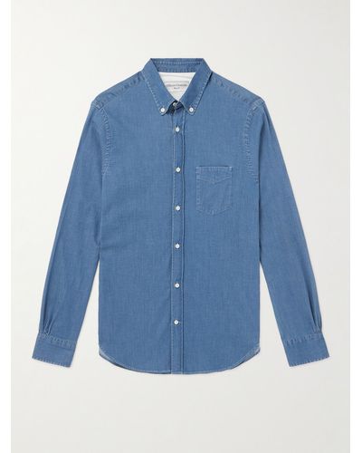 Officine Generale Button-down Collar Cotton-blend Shirt - Blue