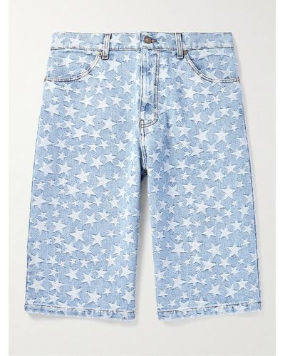 ERL Straight-leg Denim-jacquard Shorts - Blue