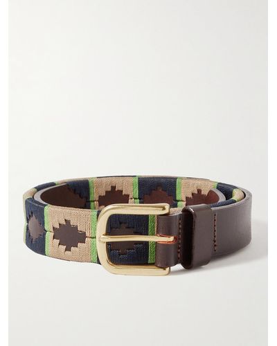 Sid Mashburn Polo 2.8cm Embroidered Leather Belt - Brown