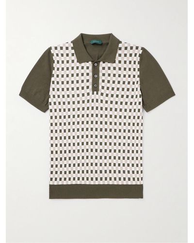 Incotex Zanone Checked Cotton Polo Shirt - Green