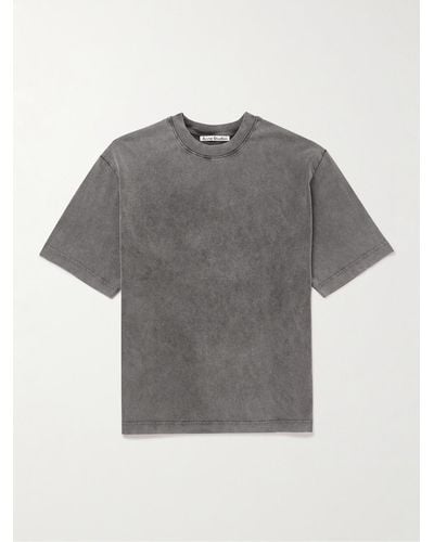 Acne Studios T-shirt in jersey di cotone tinta in capo con logo applicato Extorr - Grigio