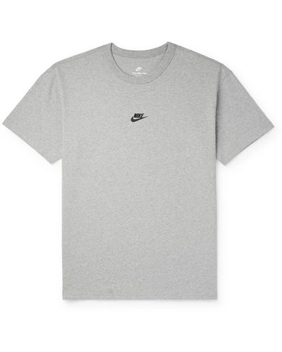 Nike Premium Essentials Logo-embroidered Cotton-jersey T-shirt - Gray