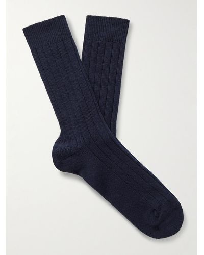 William Lockie Socken aus einer Kaschmirmischung in Rippstrick - Blau