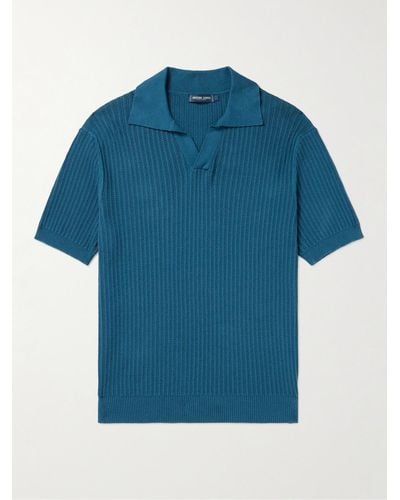 Frescobol Carioca Rino Ribbed Cotton And Cashmere-blend Polo Shirt - Blue