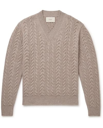 James Purdey & Sons Slim-fit Cable-knit Cashmere And Linen-blend Sweater - Gray