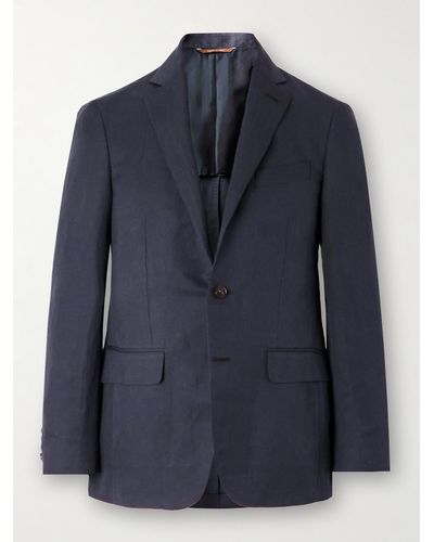 Canali Slim-fit Linen And Silk-blend Blazer - Blue