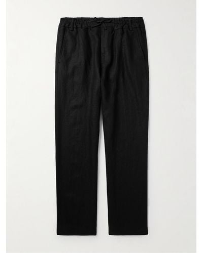 NN07 Luther 1453 Straight-leg Linen Drawstring Trousers - Black
