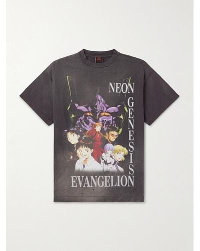 SAINT Mxxxxxx Evangelion Distressed Printed Cotton-jersey T-shirt - Grey
