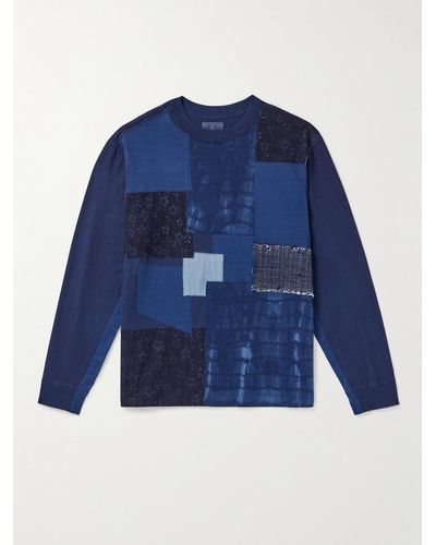 Blue Blue Japan Patchwork Indigo-dyed Cotton-jersey T-shirt - Blue