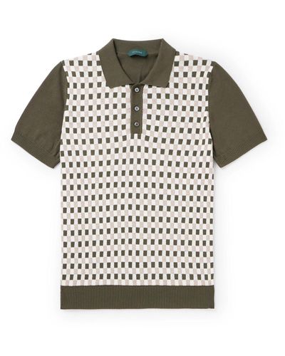 Incotex Zanone Checked Cotton Polo Shirt - Black