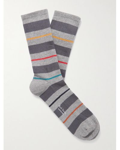 Paul Smith Gallagher Striped Ribbed Cotton-blend Socks - Grey