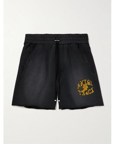 Amiri Shorts a gamba dritta in jersey di cotone effetto consumato con coulisse e logo floccato - Nero