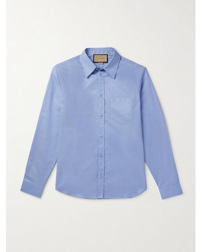 Gucci Logo-embroidered Cotton Oxford Shirt - Blue