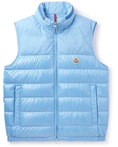 Moncler Logo-appliquéd Quilted Shell Hooded Down Gilet - Blue