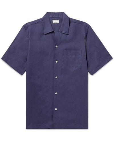 Kingsman Camp-collar Linen Shirt - Blue