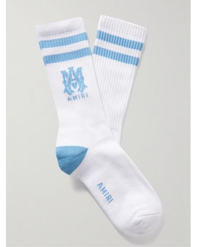 Amiri Ma Logo-intarsia Ribbed Stretch Cotton-blend Socks - Blue