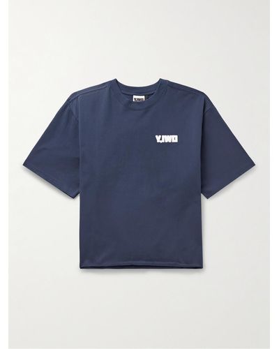 Y,IWO Cropped Logo-print Cotton-jersey T-shirt - Blue