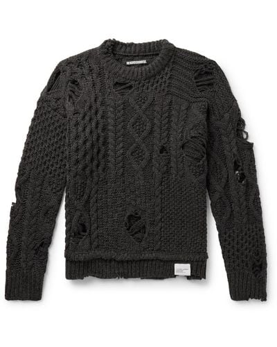 Neighborhood Savage Logo-appliquéd Distressed Knitted Sweater - Black