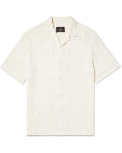 Portuguese Flannel Ground Camp-collar Pointelle-knit Cotton-blend Shirt - White