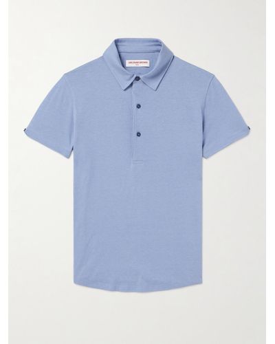 Orlebar Brown Sebastian Cotton And Silk-blend Jersey Polo Shirt - Blue