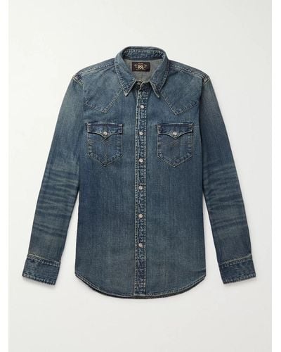 RRL Slim-fit Denim Western Shirt - Blue