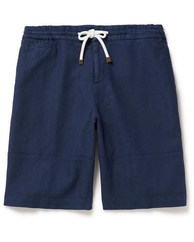 Brunello Cucinelli Straight-leg Stretch-cotton And Linen-blend Bermuda Shorts - Blue