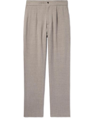 De Bonne Facture Straight-leg Pleated Linen And Wool-blend Pants - Gray