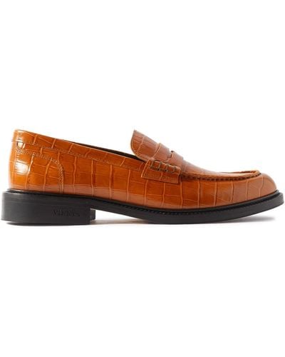 VINNY'S Townee Croc-effect Leather Penny Loafers - Brown