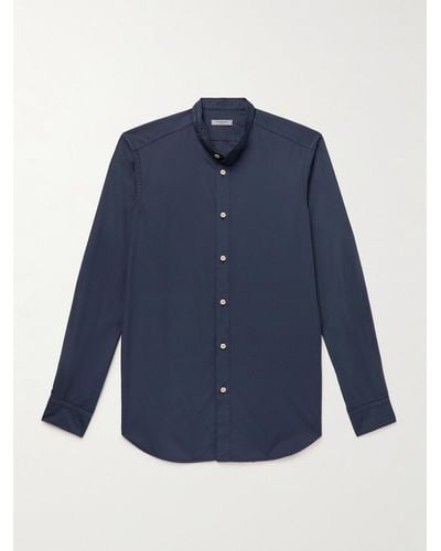 Boglioli Slim-fit Grandad-collar Cotton-poplin Shirt - Blue