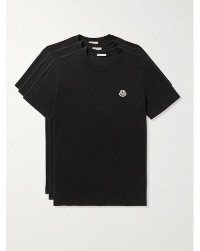 Moncler Confezione da tre T-shirt in jersey di cotone con logo applicato - Nero